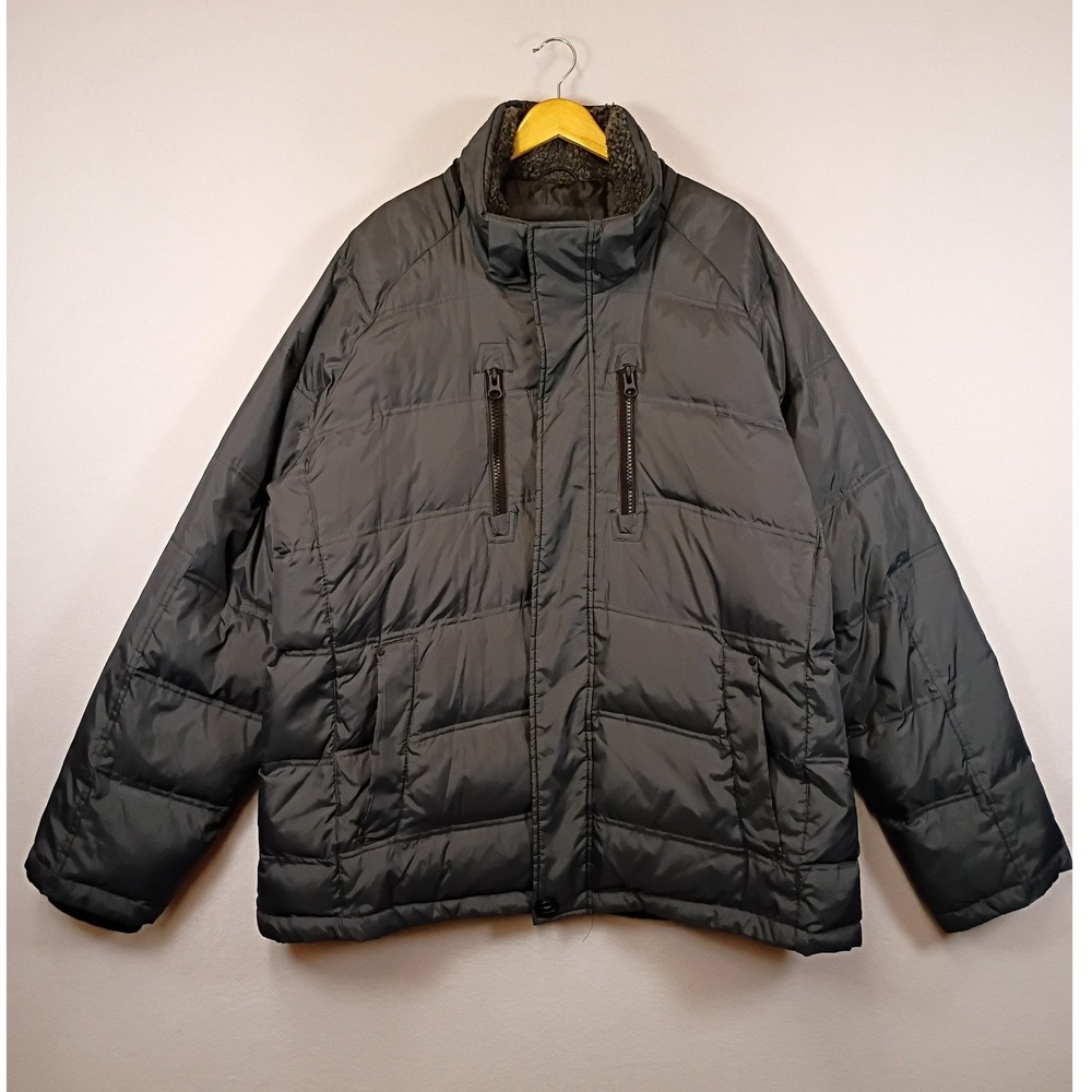 Gorpcore Hawke & Co Mens 2XL Gray Down Fill Puffer Jacket Faux Fur HDP639S